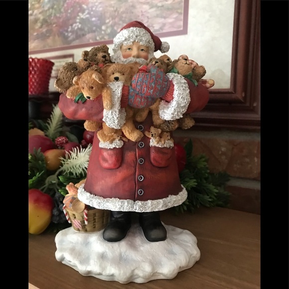 Rare 1998 Santa Holding Teddies Hand Painted Christmas Heavy Sculpture Decor - Picture 1 of 12
